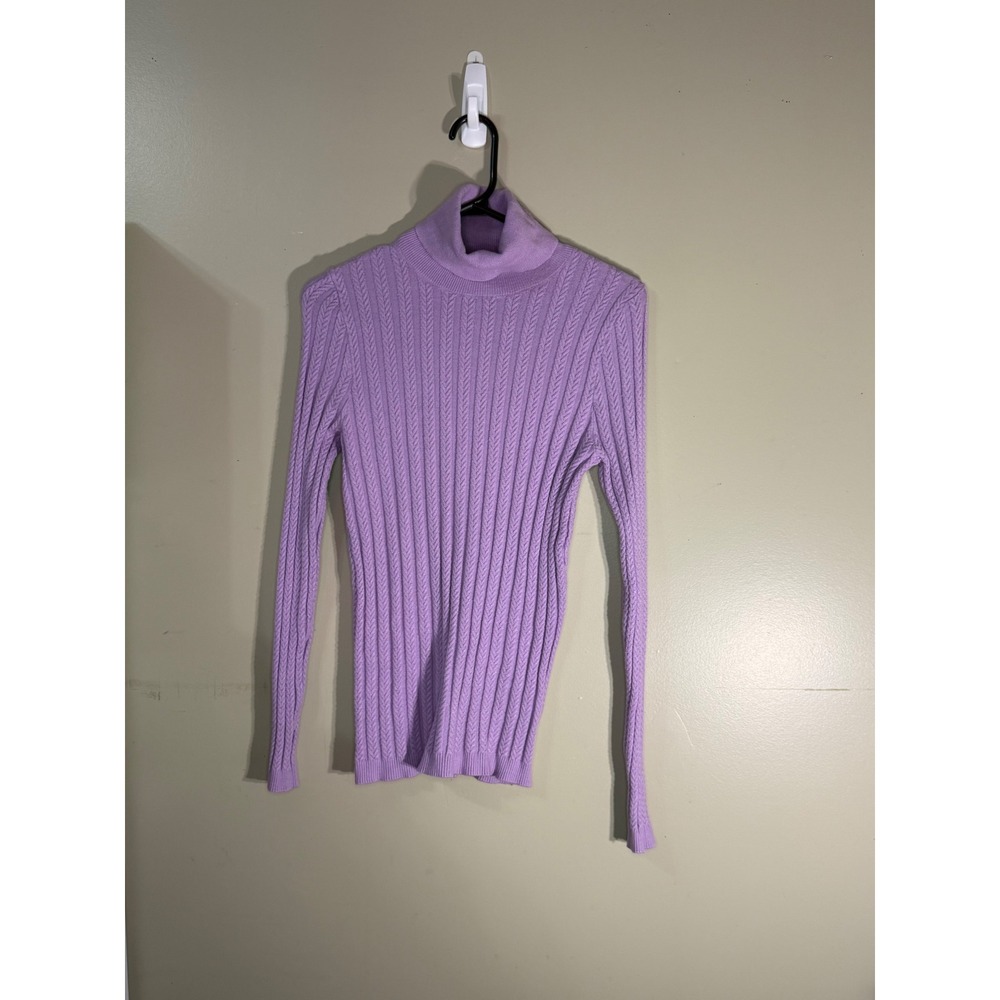 Carre Noir Lavender Purple Cable Knit Turtleneck Sweater Size M 7506